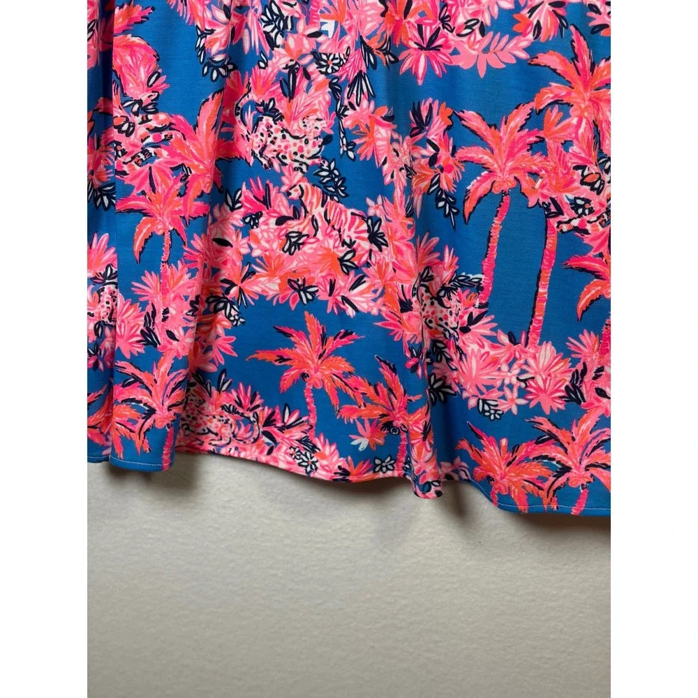 Lilly Pulitzer Babydoll Dress Womens XL Blue Pink Excellent Tropical Palm Print - Picture 4 of 8